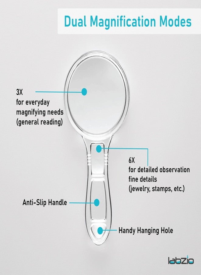 Labzio Magnifying Glass with Handle | 50mm Diameter, 3X & 6X Magnification, Durable Acrylic Lens & Body, Lightweight, Lab Quality, Safe & Easy for Kids, Science Learning & Reading Aid - Pack of 1 - Image 3